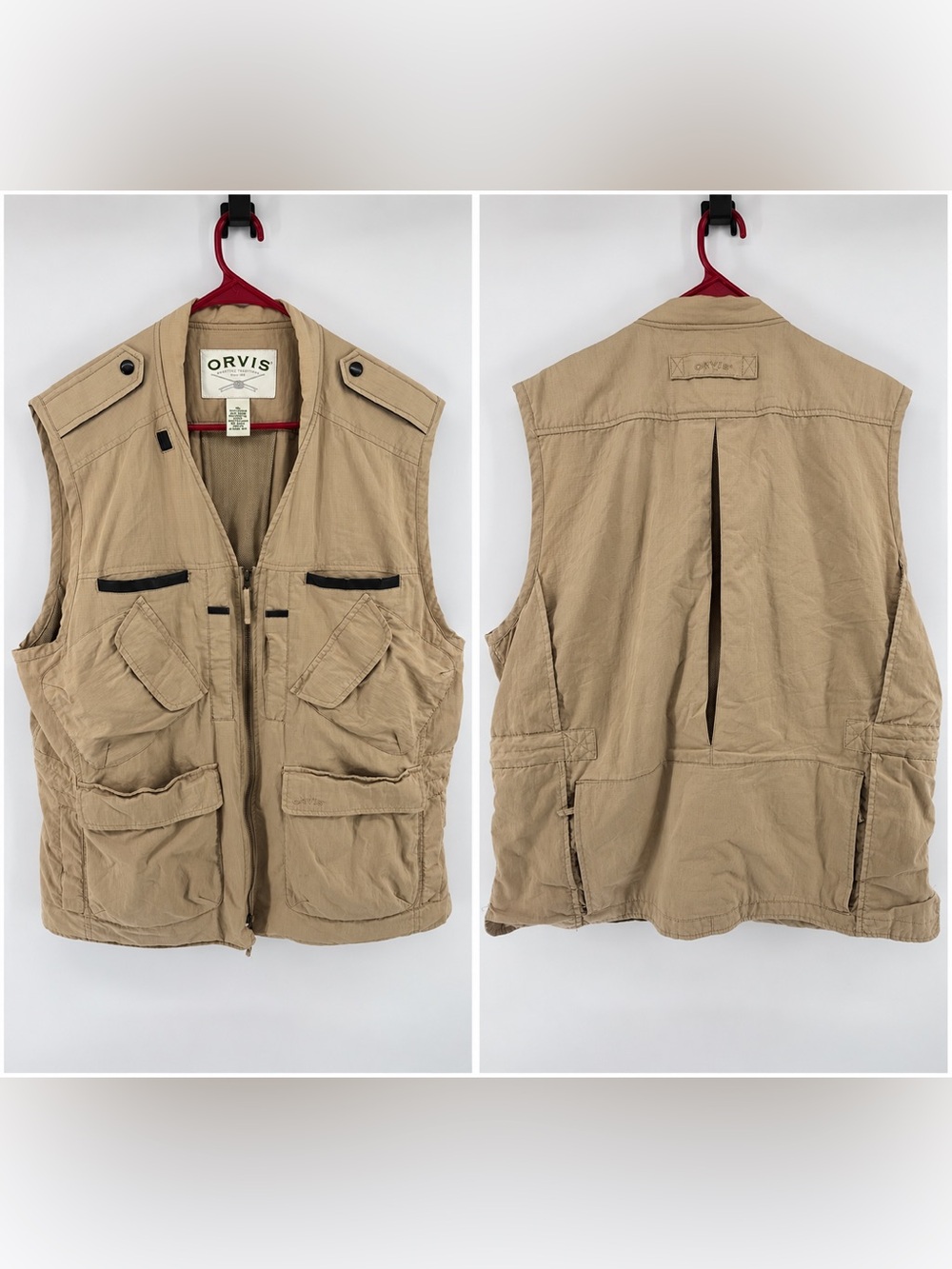 Orvis Men's XL Fishing Hunting Vest Khaki Tan Multi Pocket Outdoor Utility